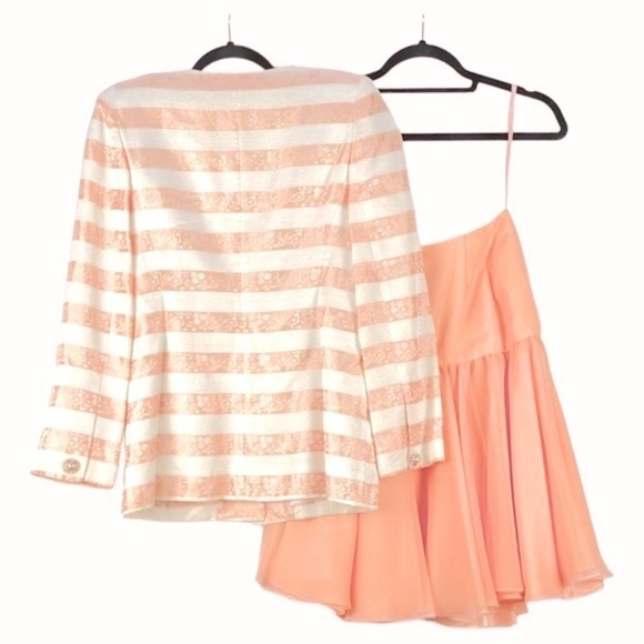 Vintage Peach 2-Piece SET sz XS/S Formal prom wedding VictorCosta VTG rhinestone - Picture 3 of 12